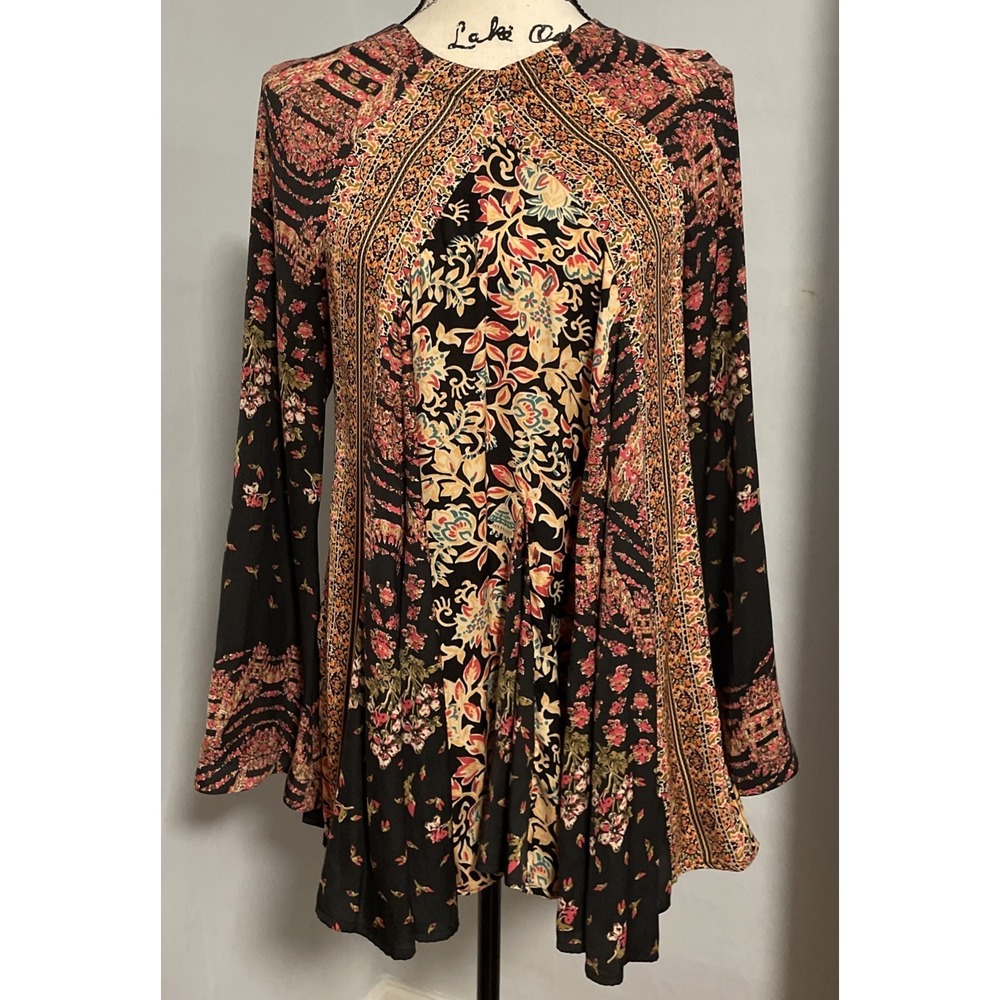 Free People Stevie Dress Floral Boho Festival Printed Mini Tunic Bell Sleeves XS - Picture 6 of 11